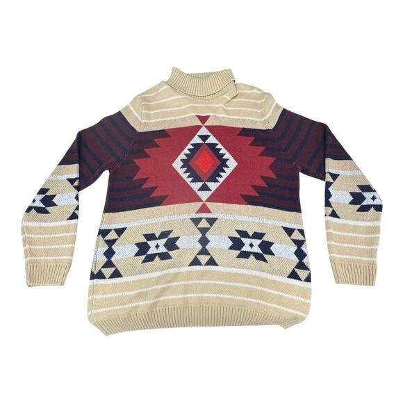 Club Room Men's XL Chunky Fair Isle Aztec Turtleneck Dune Pebble Sweater Casual - Picture 1 of 7